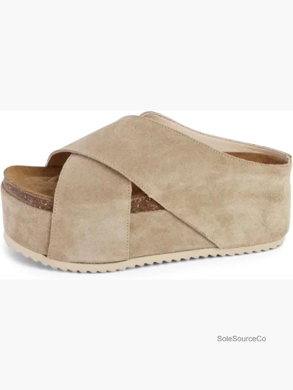Women's Suede Platform Sandals Cork Footbed Flatform Slide Sandals Criss Cross